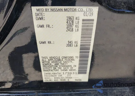 2019 Nissan Altima 2.5 S from USA, damaged, VIN 1N4BL4BV7KC179631